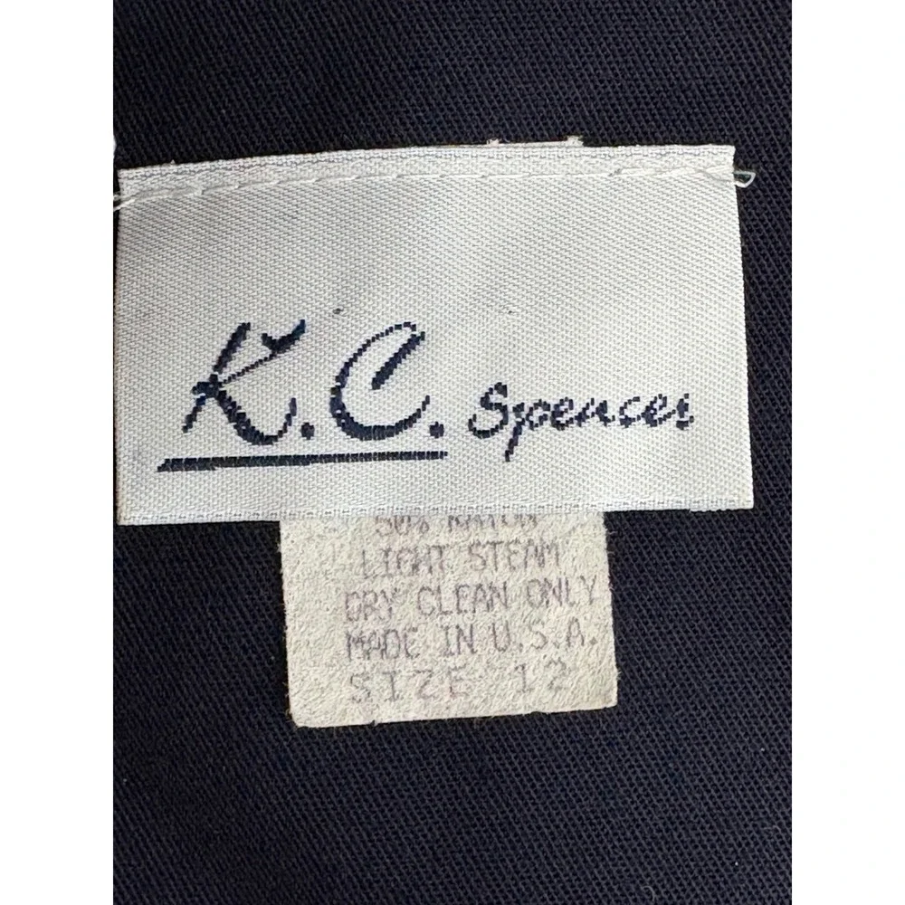 K.C. Spencer Vintage 2-Piece Dress Set Navy Abstract Gold 100% Rayon Size 12